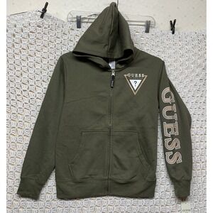 Guess Hoodie Jacket Boys M (12-14) Olive Green  Pockets Hooded Sweatshirt NWT